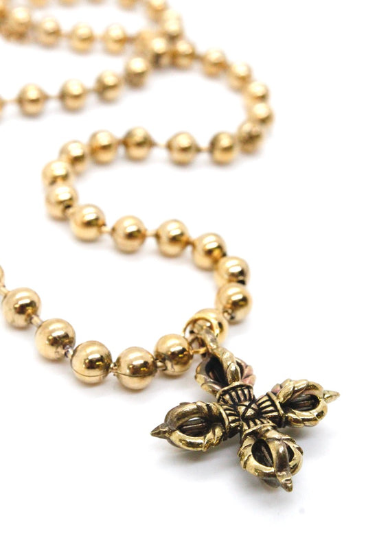 Single Gold Plate Ball Chain Necklace with Lucky Brass Cross N2-S1023g -The Classics Collection-