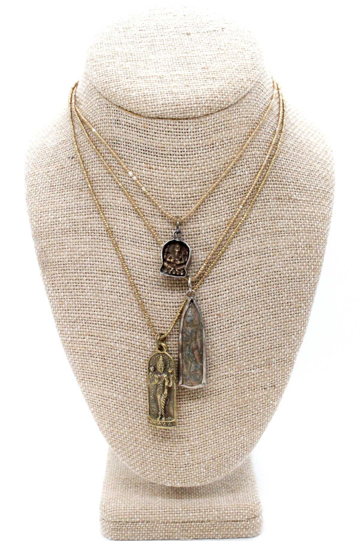 Buddha Necklace 10 - Reversible African Beads - One of a Kind -
