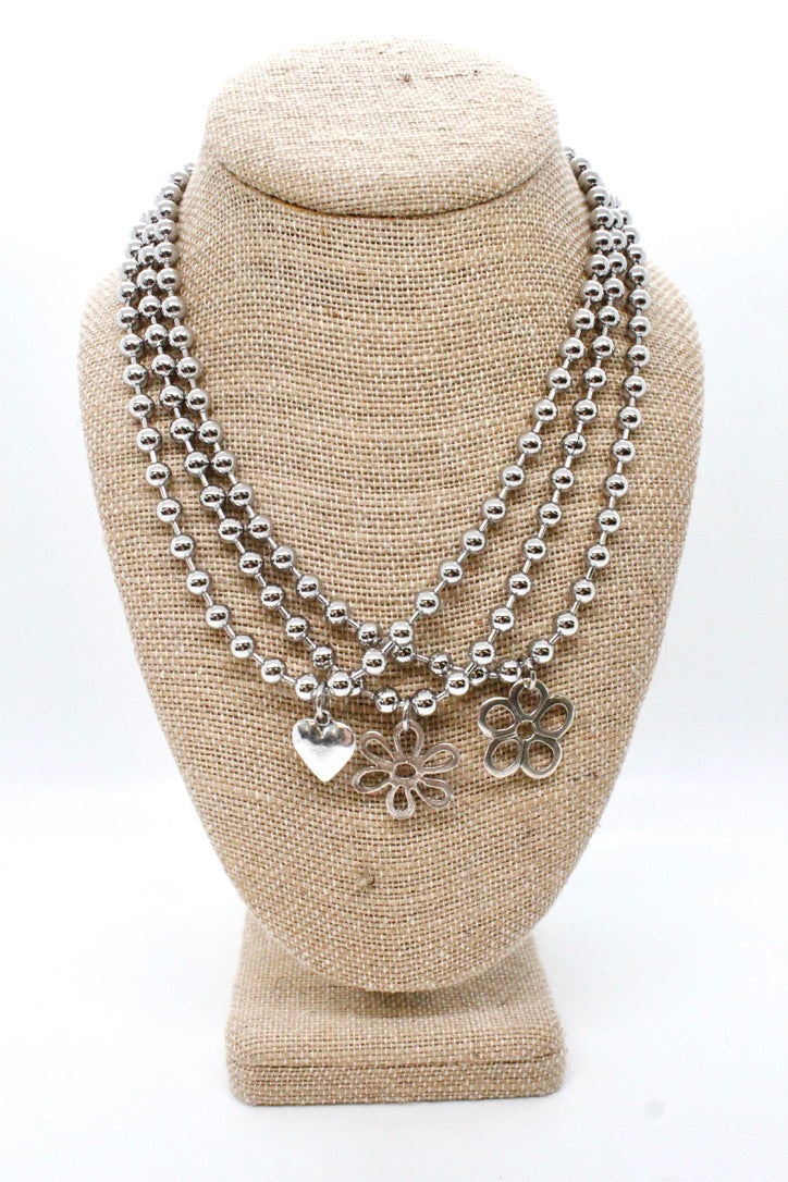 Single Silver Ball Chain Necklace with Fun Flower Charm N2-S266S2 -The Classics Collection-