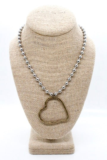 Brass Heart Outline Convertible Silver Chain Necklace