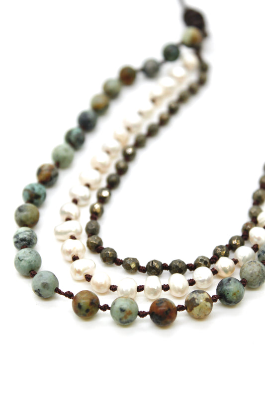 Semi Precious Stone Multi Strand Short Necklace - N4-022