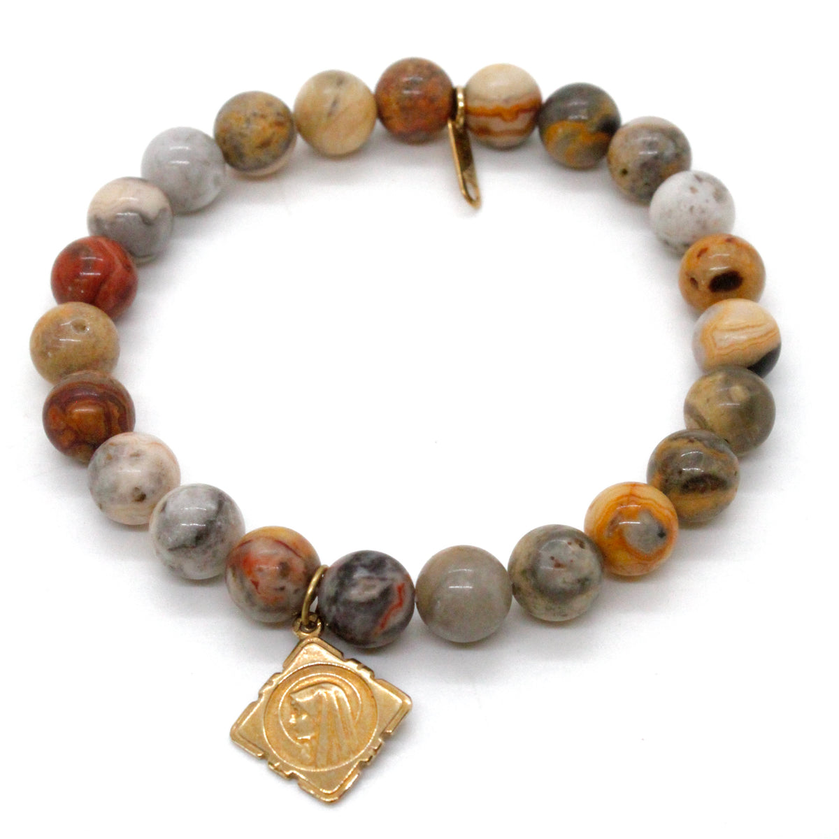 Single Stone Bracelet with Gold French Religious Charm -French Medals Collection-