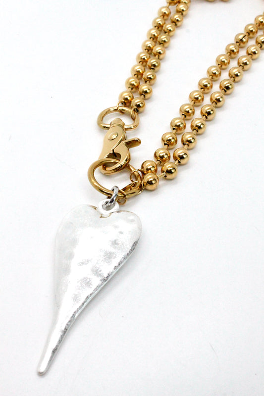 Extra Large Silver Heart Necklace to Wear Short or Long -N2-2178GD