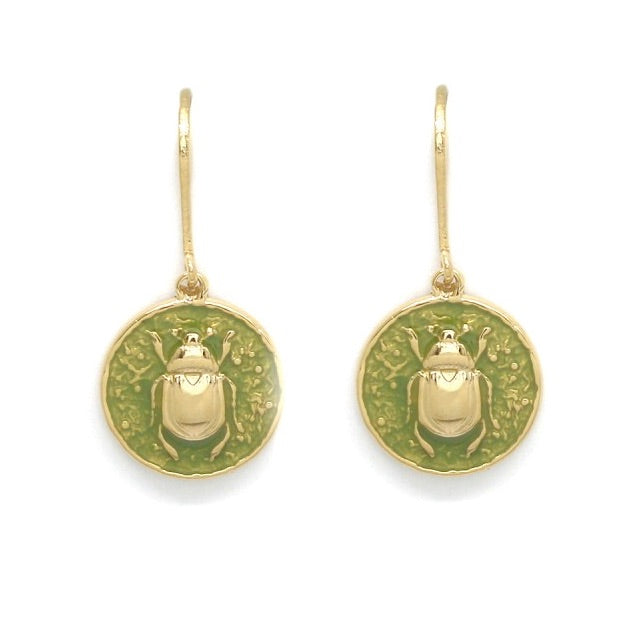 Delicate Green Beetle Bug Earrings - E4-330