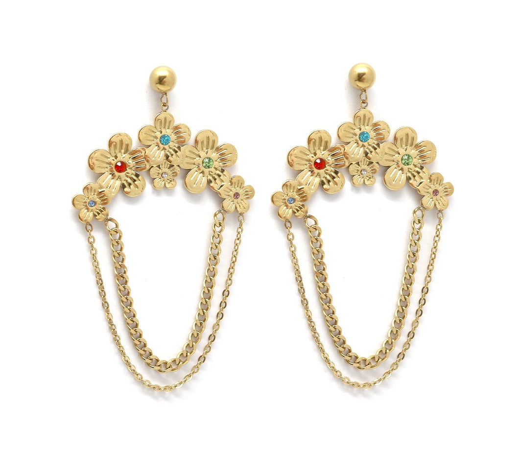 Double Chain 6 Flowers Earrings E4-198 -French Flair Collection-