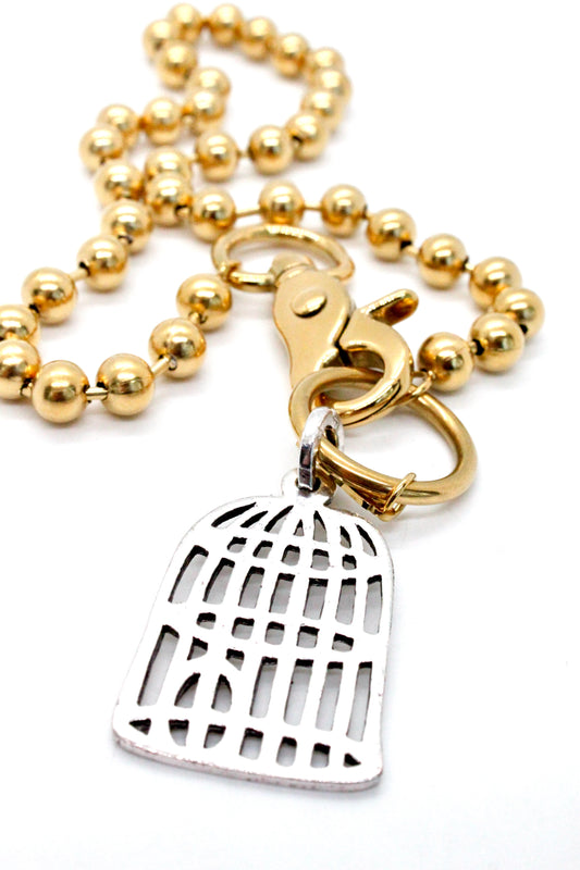 Bird Cage Necklace Single Gold Chain Claw Clasp