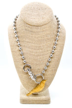 Load image into Gallery viewer, Perched Brass Bird Convertible Silver Chain Necklace