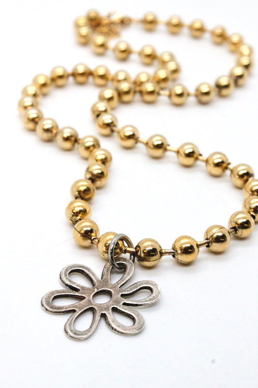 Single Gold Plate Ball Chain Necklace with Fun Flower Charm N2-S266S1g -The Classics Collection-
