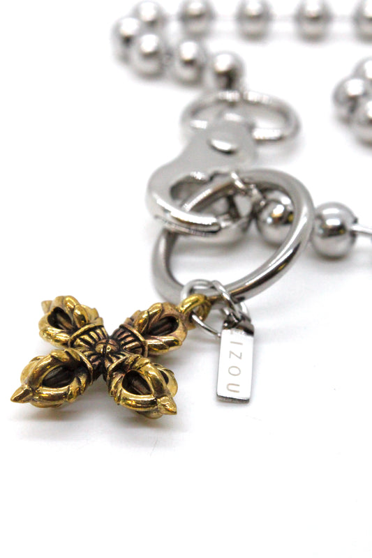 Brass Lucky Cross Necklace Single Silver Chain Claw Clasp
