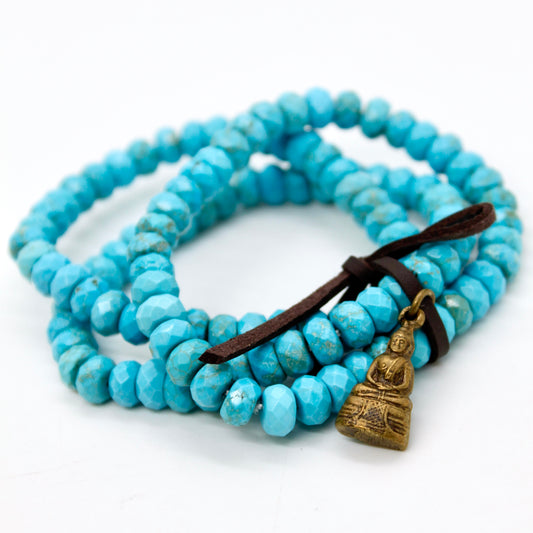 Faceted Turquoise Mini Buddha Charm Bracelet -Buddha Collection-