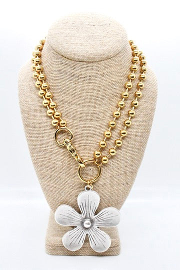 Large Flower Pendant Convertible Gold Chain Necklace