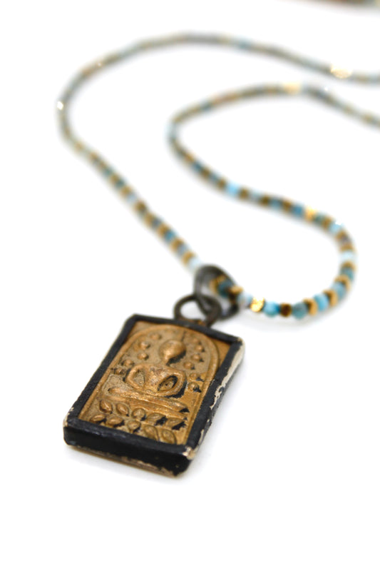 Faceted Apatite Stone Necklace with Small Buddha -Buddha Collection-