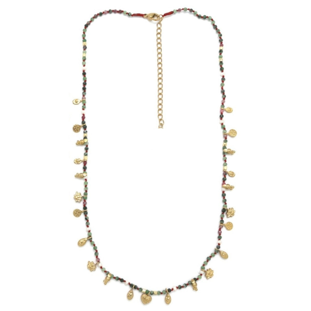 Heart and Lotus Mini Charm Ruby Zoisite Necklace - N2-2670RZ
