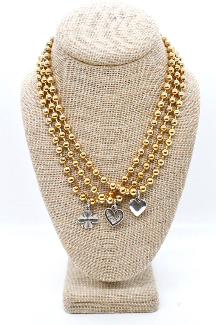 Single Gold Plate Ball Chain Necklace with Small Shamrock Charm N2-S892g-The Classics Collection-