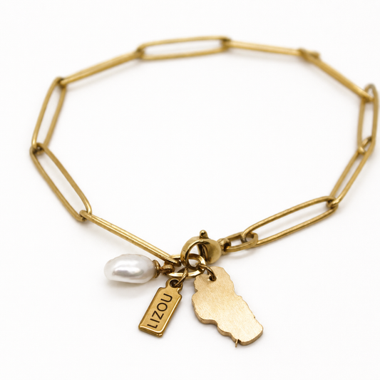Luxury Gold Tahoe and Freshwater Pearl Chain Bracelet - BT-004