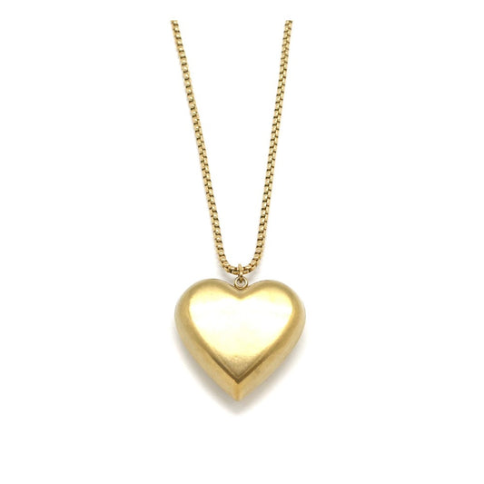 Long Puffy Gold Heart Necklace