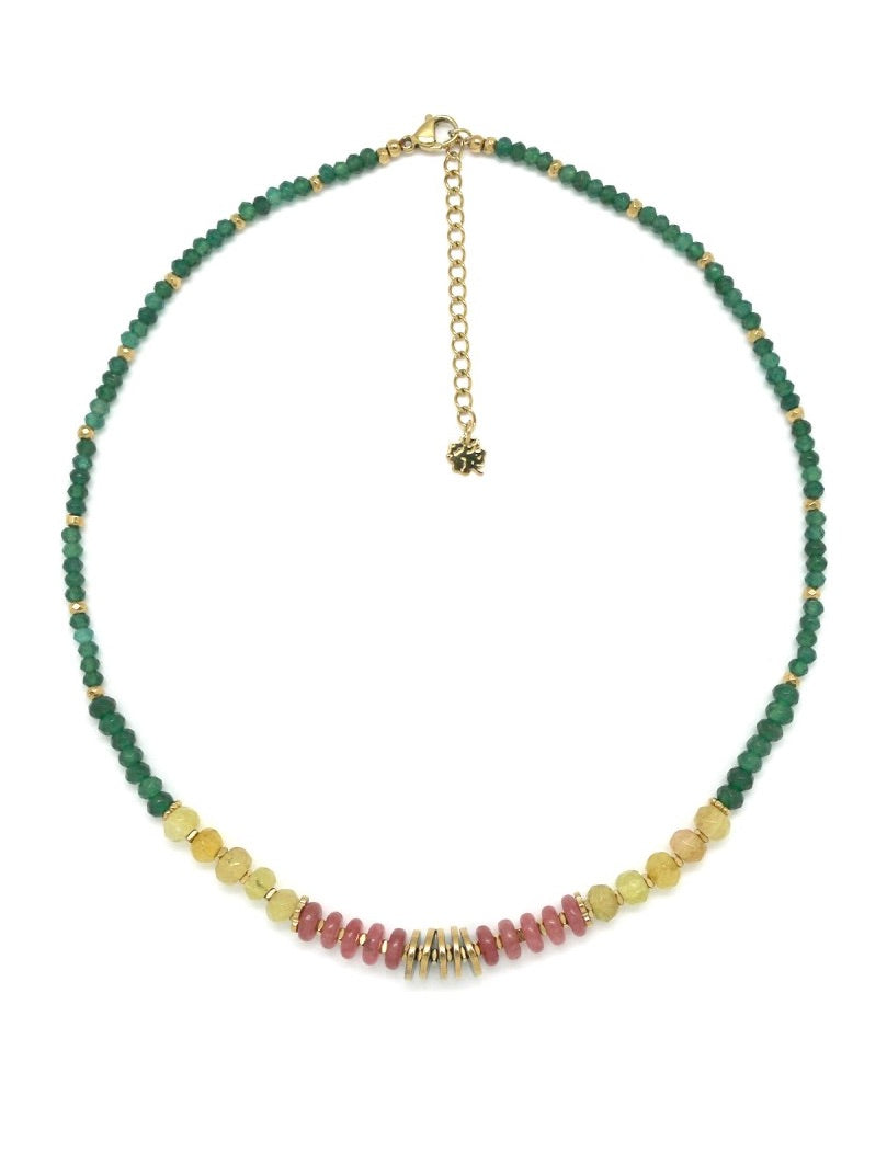Three Tone Semi Precious Stone Necklace N2-2361 -French Flair Collection-