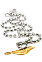 Load image into Gallery viewer, Perched Brass Bird Convertible Silver Chain Necklace