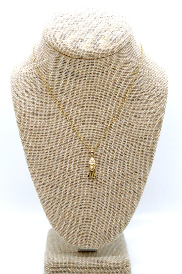 Delicate Small Articulated Gold Fish Necklace - N2-2564sm