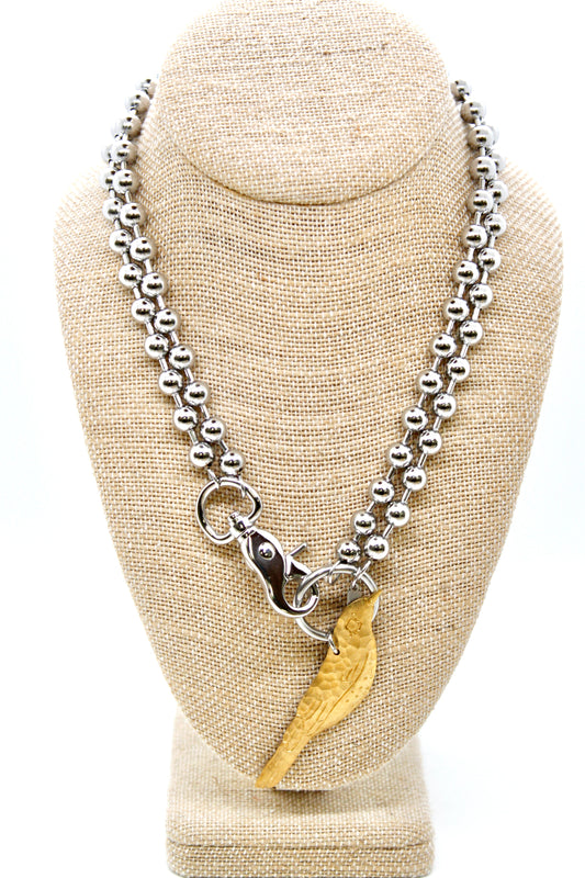 Perched Brass Bird Convertible Silver Chain Necklace
