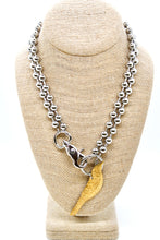 Load image into Gallery viewer, Perched Brass Bird Convertible Silver Chain Necklace