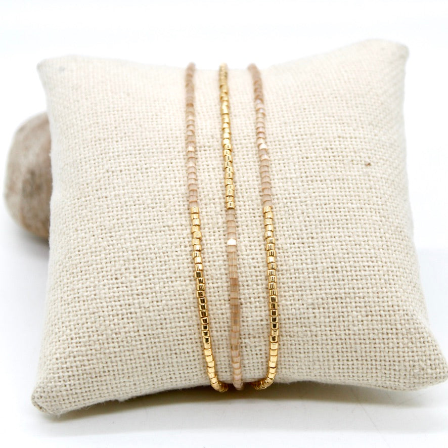 Gold and Cream Seed Bead Bracelets - B8-040