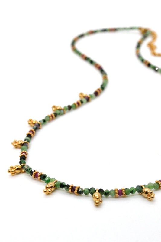 Short Mini Charm Ruby Zoisite Necklace - N2-2611RZ