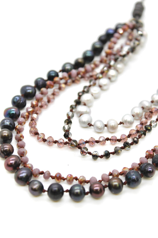 Semi Precious Stone Multi Strand Short Necklace - NLS-Dazzle