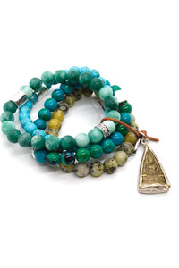 Beautiful Turquoise Chunky Stone Bracelet with Two Tone Reversible Buddha Charm -The Buddha Collection- BL-M44-B