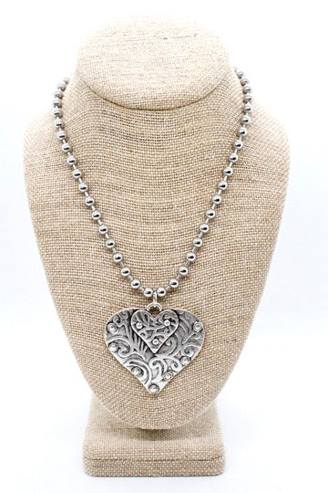 Double Heart Pendant Convertible Silver Chain Necklace