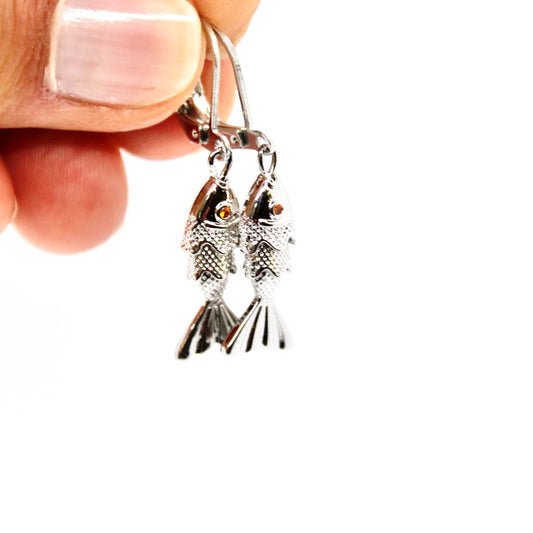 Articulated Gold Fish Silver Earrings - E4-267SL