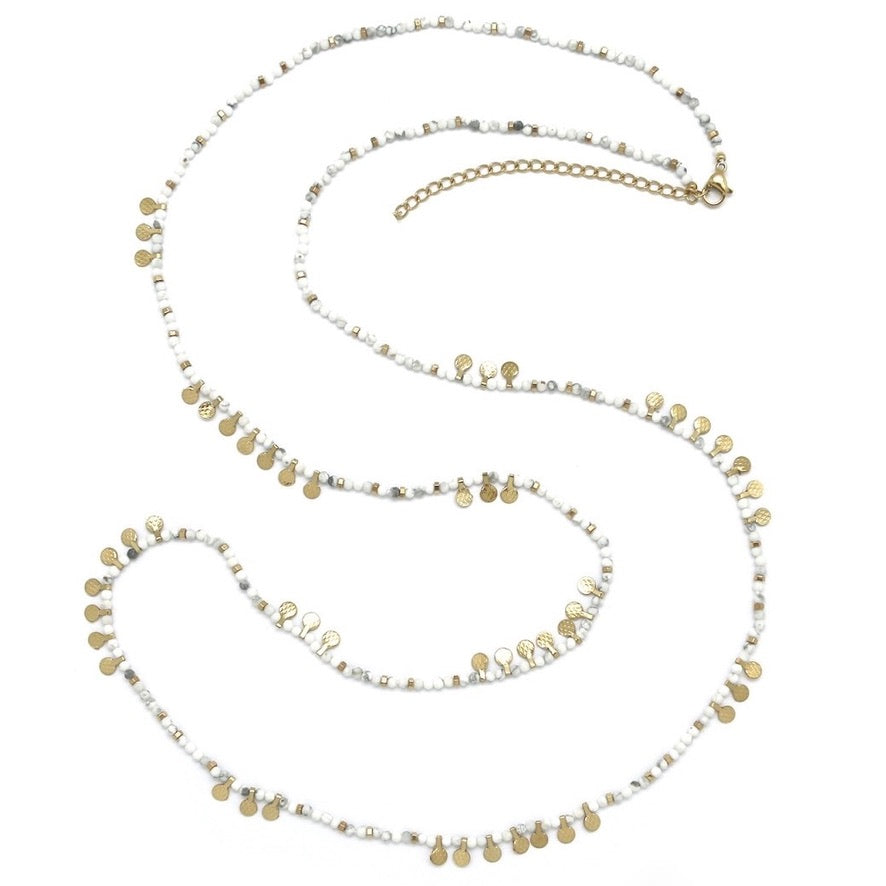 Museum Style Howlite Stone Necklace with 24K Gold Plate Mini Charms - N2-2688