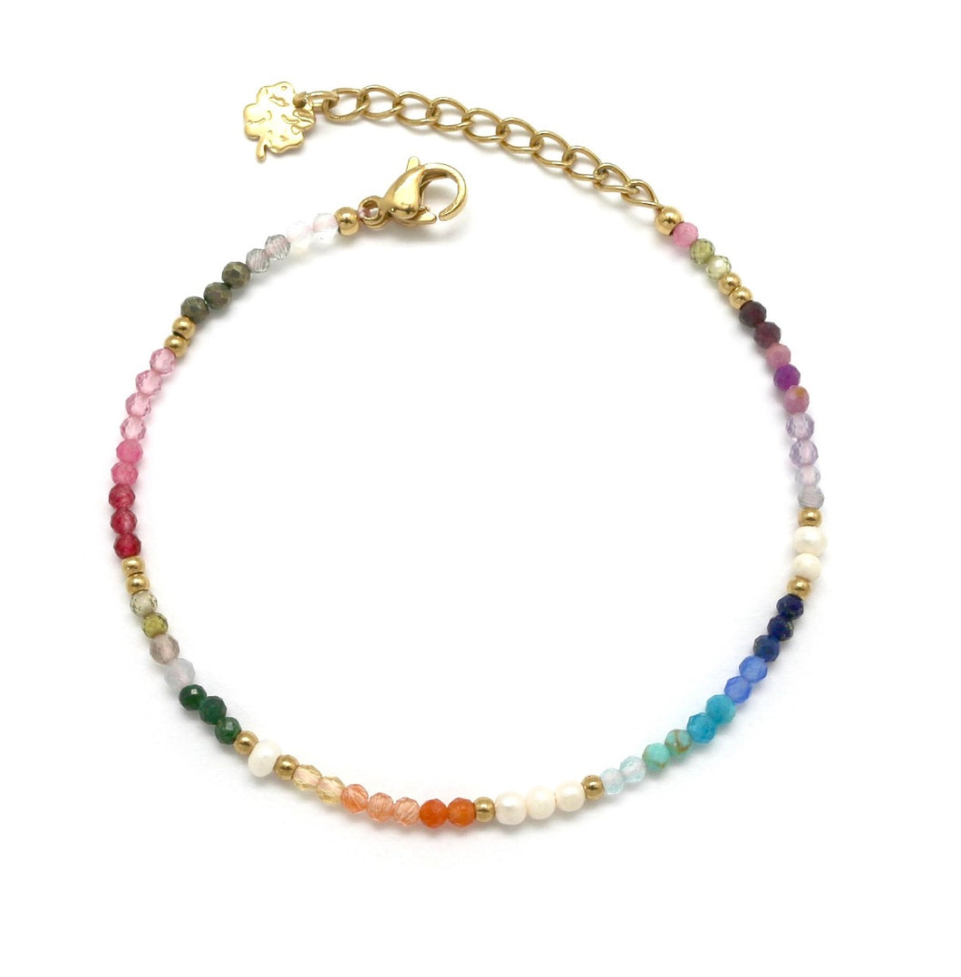 Rainbow and Mini Pearls Semi Precious Stone Bracelet -French Flair Collection- B1-2087