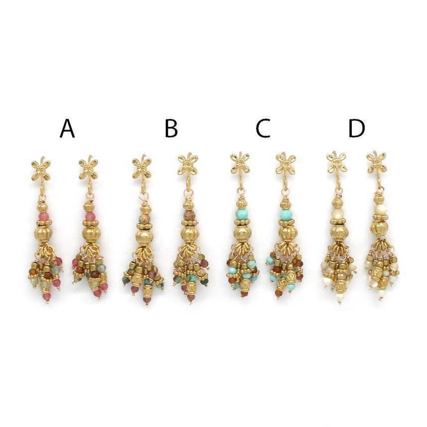 Tiny Flower and Stone Dangle Earrings - E4-292
