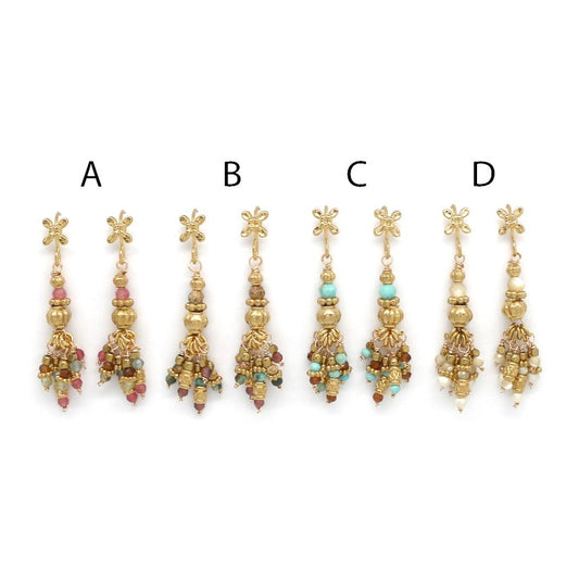 Tiny Flower and Stone Dangle Earrings - E4-292