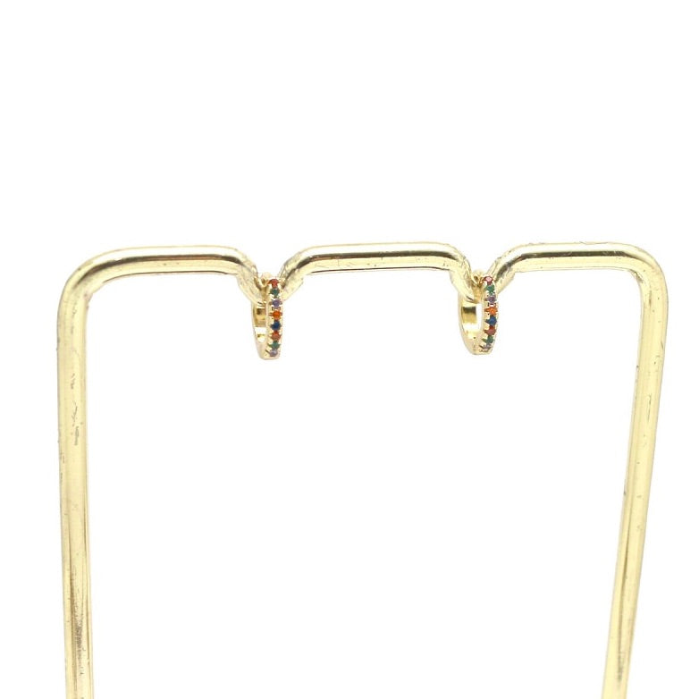 Multi Color Rhinestone Mini 24K Gold Plate Hoop Earrings - E4-364M
