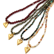 Load image into Gallery viewer, Mini Gemstone Necklace with Gold Heart Charm