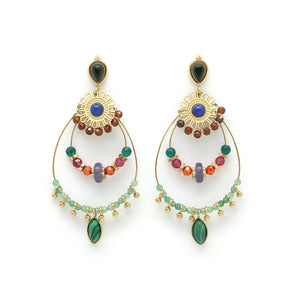 Unique Three Tier Semi Precious Stone and Crystal Mix Earrings -French Flair Collection- E4-132