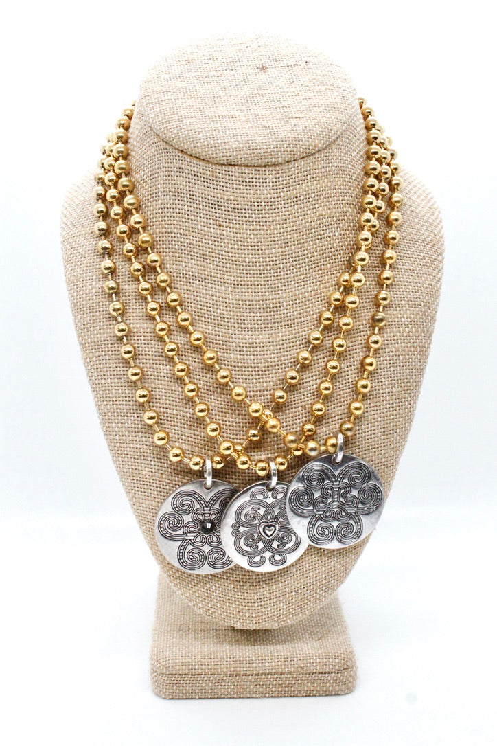 Single Gold Plate Ball Chain Necklace with Large Disc Charm N2-S065g -The Classics Collection-