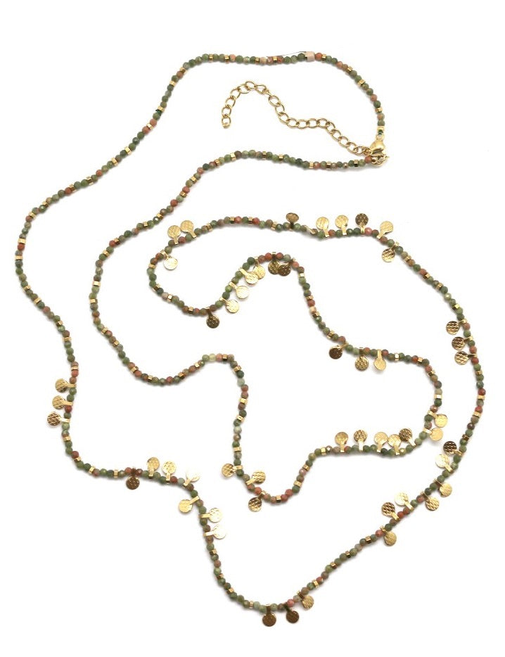 Museum Style Unakite Necklace or Bracelet with 24K Gold Plate Mini Charms - N2-2660
