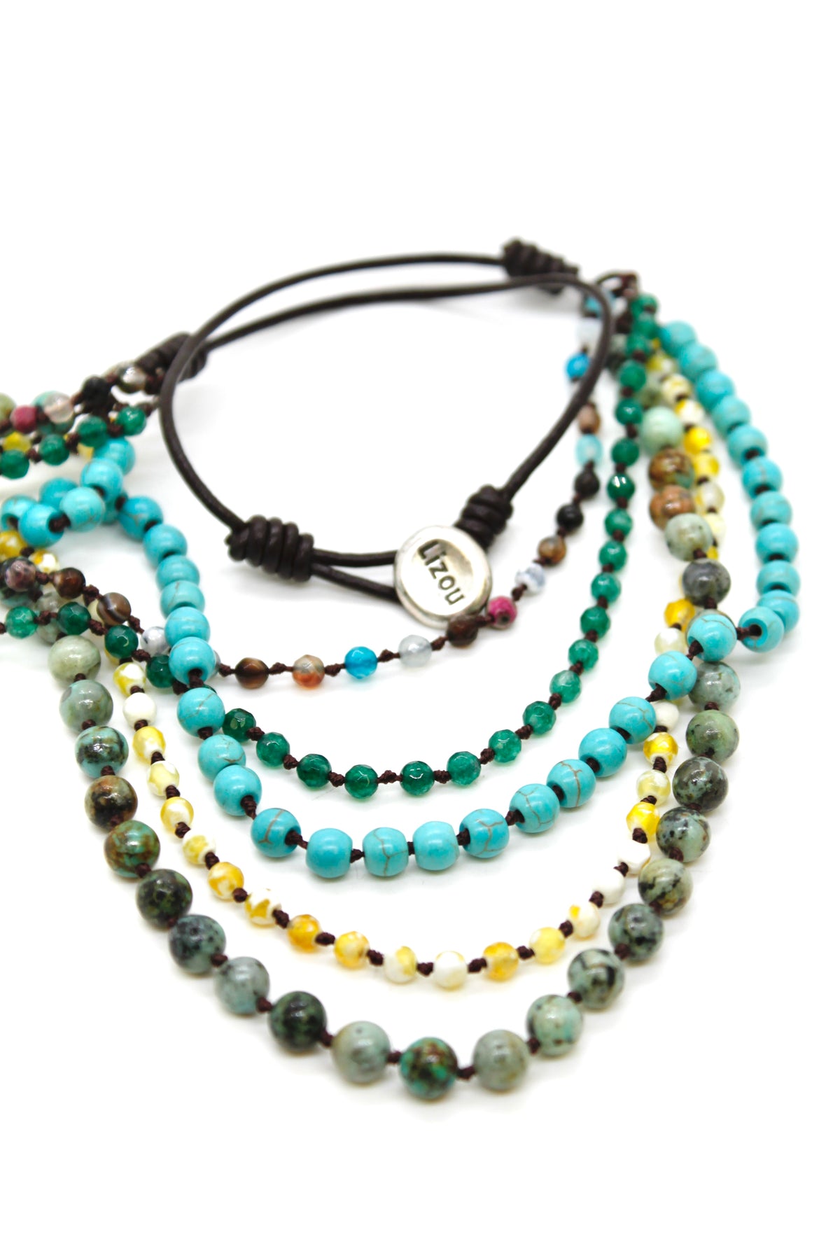 Semi Precious Stone Multi Strand Short Necklace - NLS-Nature