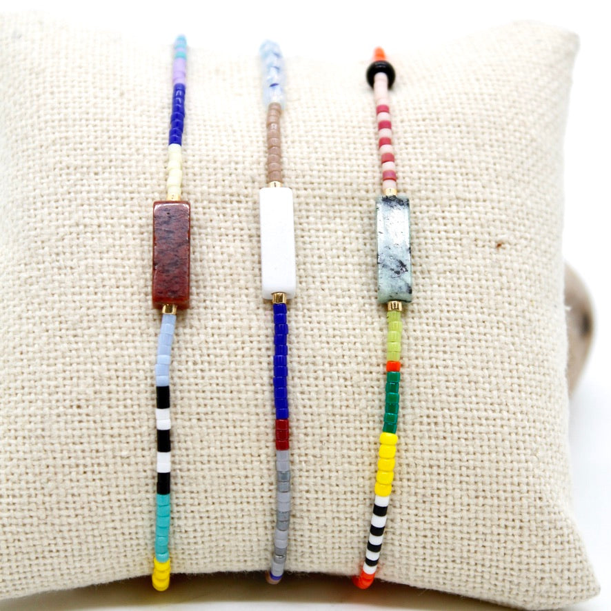 Bundle of Three Mini Stones and Beads Bracelets - B8-033