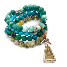 Load image into Gallery viewer, Beautiful Turquoise Chunky Stone Bracelet with Two Tone Reversible Buddha Charm -The Buddha Collection- BL-M44-B
