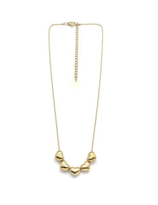 24K Gold Plate Five Puff Heart Gorgeous Short Necklace -French Flair Collection- N2-2275