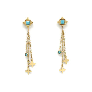 Turquoise and 24K Gold Plate Minimal Dangle Earrings -French Flair Collection- E4-125