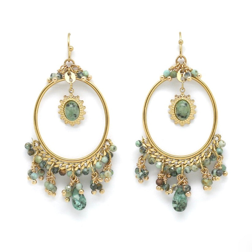 African Turquoise and Chain Dangle Earrings - E4-300