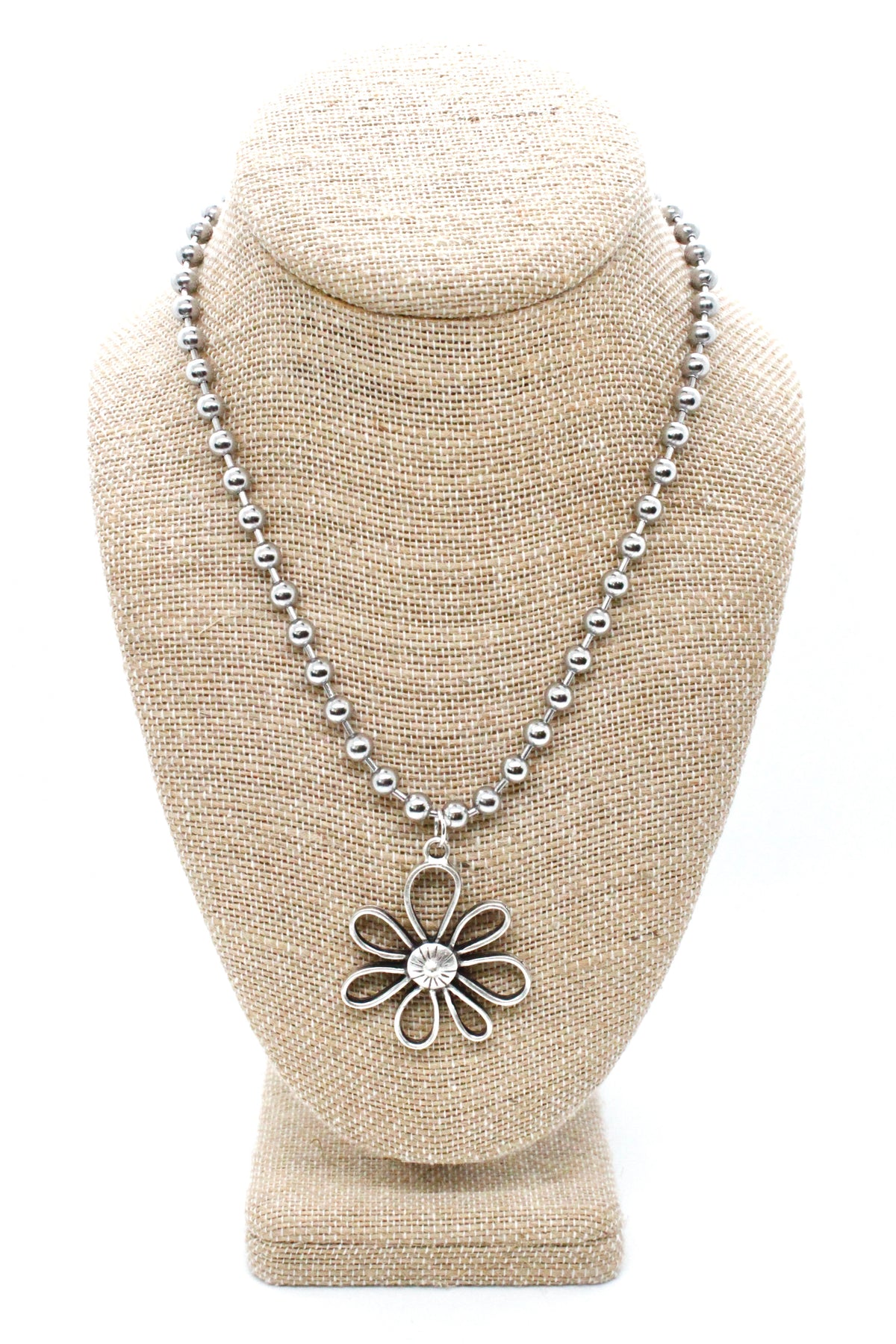 Open Daisy Outline Pendant Convertible Silver Chain Necklace