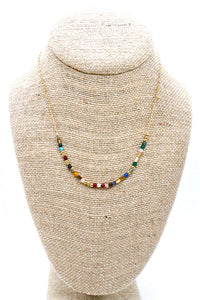 Rainbow Semi Precious Stones on Short Gold Necklace -Mini Collection- N3-104