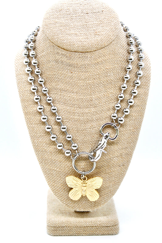 Gold Butterfly Convertible Silver Chain Necklace