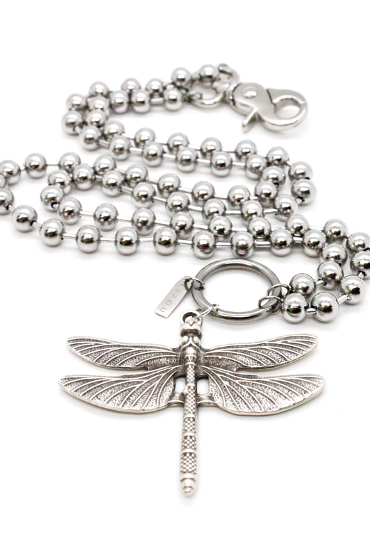 Detailed Dragonfly Pendant Convertible Silver Chain Necklace